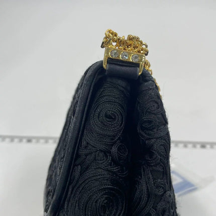 Chanel vintage Black Rose Knitted Fabric Gold Chain Flap Crossbody Bag