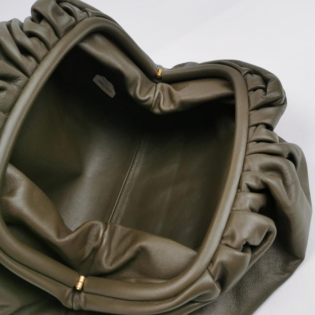 Bottega Veneta Pouch Calfskin Leather Dark Olive Green Large