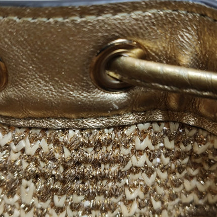 Fendi Mon Tresor Mini Bucket Bag Gold Raffia Thread and Leather Crossbody Bag