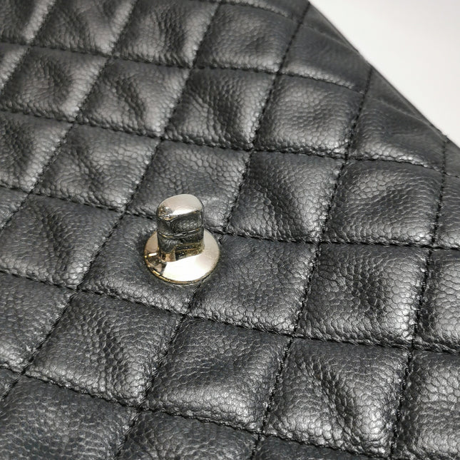 Chanel Classic Flap Maxi Black Soft Caviar Leather Silver-tone Hardware Giant CC Logo