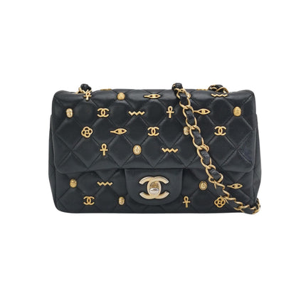 Chanel Classic Flap Mini Egyptian Amulet Black Lambskin Leather Gold Hardware