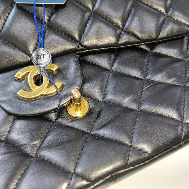 Sold Chanel Classic Flap Jumbo 2009 Black Lambskin Leather Single Flap with Gold Hardware