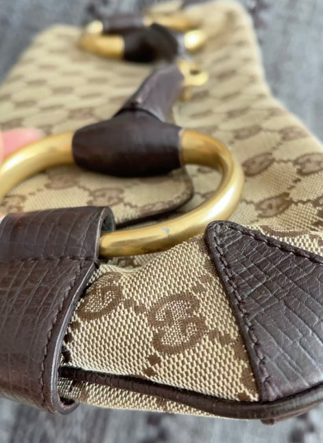 Sold Iconic 2003 Gucci Horsebit 1955 Cloth Black Monogram Shoulder bag