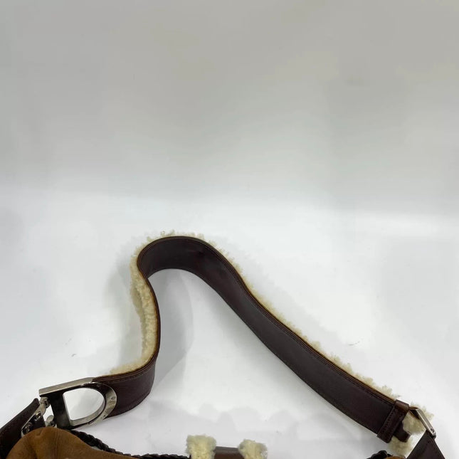 Dior Flight Medium Shoulder Bag Tan Brown Shearling