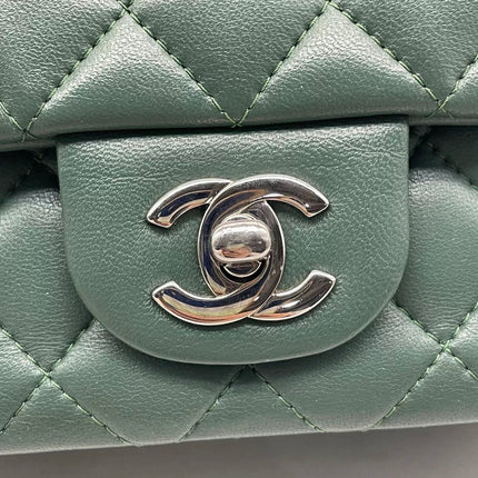 Chanel Classic Flap Mini Rectangular 2019 Green Lambskin Leather Silver Hardware