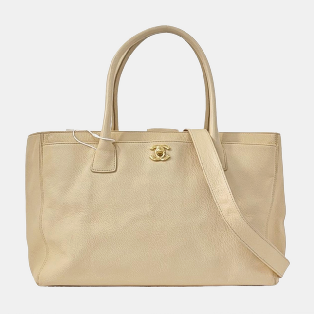 Chanel Cerf Executive Medium Beige Leather Handbag with Strap 35cm
