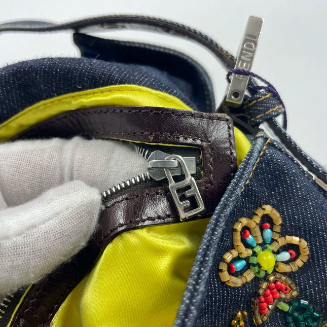 Sold Fendi Baguette Denim with Floral Beads 25 Anniversary Special Collection