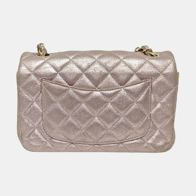 Chanel Classic Flap Mini Metallic Pink Lambskin Leather Gold Hardware
