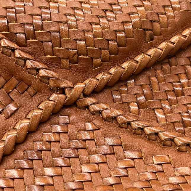 Loewe Puzzle Small Leather Woven Caramel Tan Crossbody Bag