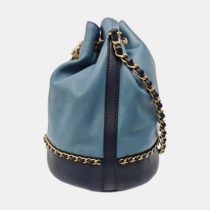 Chanel CC Lovely Chained Bucket Bag Lambskin Leather Navy Gold HW, 2018-19