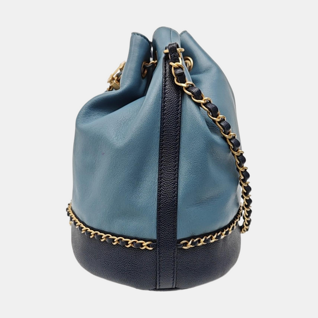 Chanel CC Lovely Chained Bucket Bag Lambskin Leather Navy Gold HW, 2018-19