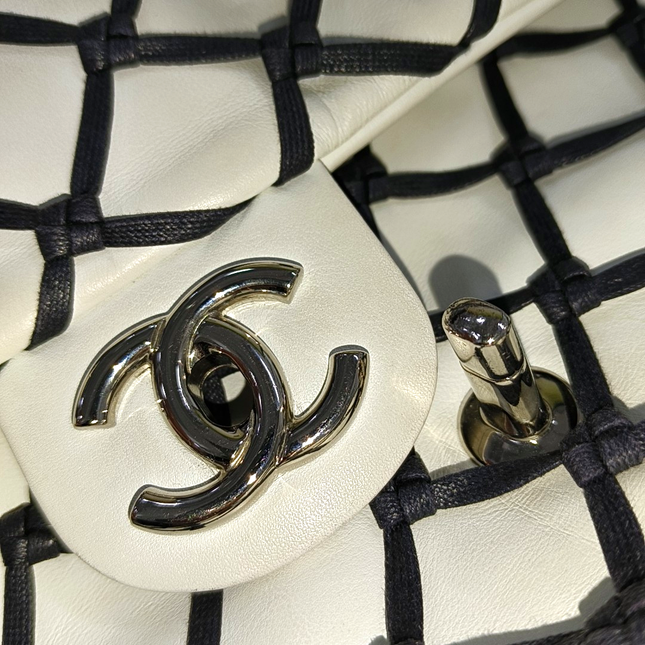 Chanel Lambskin Jumbo Canebiers Net Knots Flap White, 2011