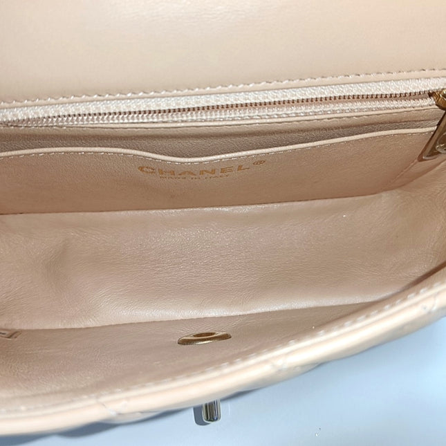 Chanel Classic Flap Mini Beige Almond Pink Lambskin Gold Hardware