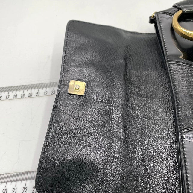 Gucci Horsebit 1955 Chain Large Black Leather and Patent Leather Shoulder Bag