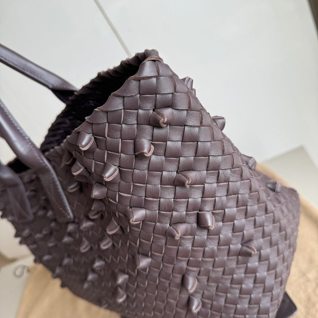 Sold Bottega Veneta Cabat Medium Intreccio Leather Tote Bag Dark Chocolate Brown