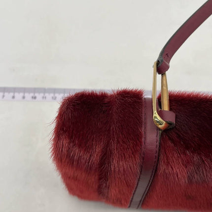 Loewe East West Burgundy Leather Fur Handbag Vintage