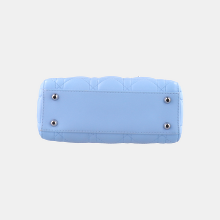 Lady Dior Mini Blue Cannage Lambskin Silver Hardware Crossbody Handbag