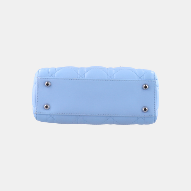Lady Dior Mini Blue Cannage Lambskin Silver Hardware Crossbody Handbag