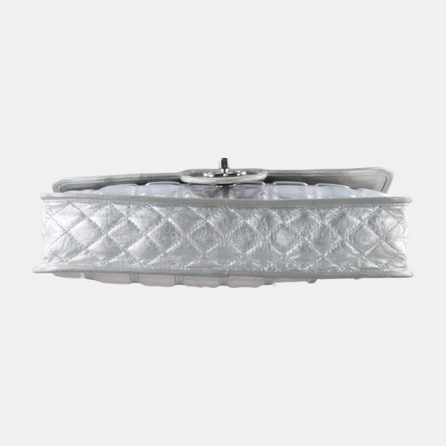 Chanel Ice Cube Chocolate Bar Classic Flap Metallic Silver PVC with Leather