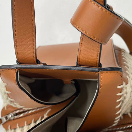 Loewe Hammock Mini Brown Leather Raffia Top Handle Crossbody Bag