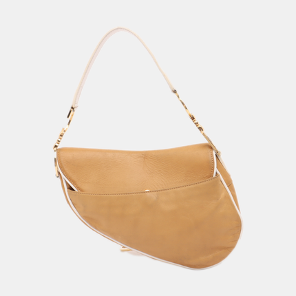 Dior Saddle Vintage Brown Leather and Silk Interior Shoulder Bag