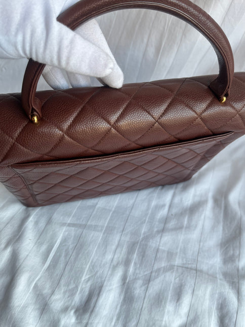 Chanel Vintage Top Handle Kelly Dark Caramel Flap Bag Caviar Leather 24k Gold Plated Hardware, 1996-1997