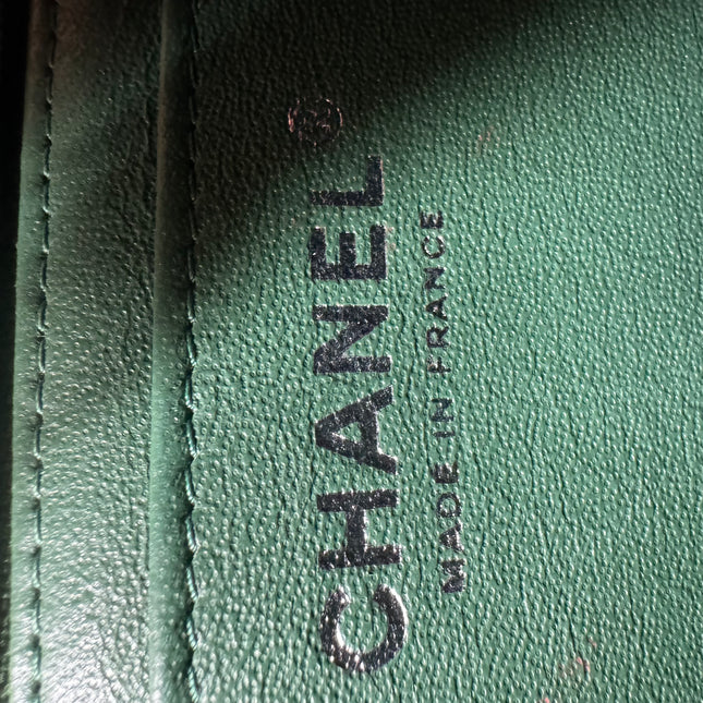 Chanel Classic Flap Mini Rectangular Green Lambskin Leather Silver Hardware
