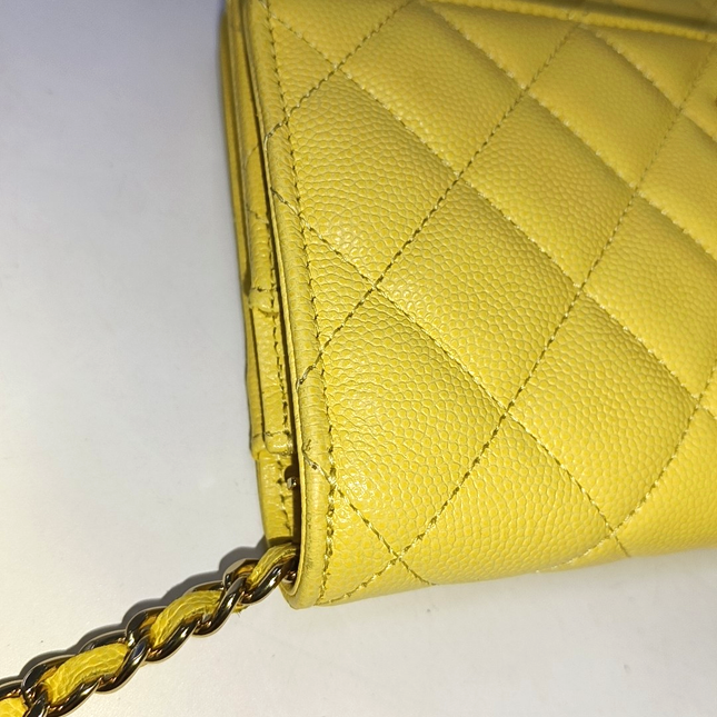 Chanel Wallet on Chain Classic Flap Yellow Caviar Leather Gold Hardware