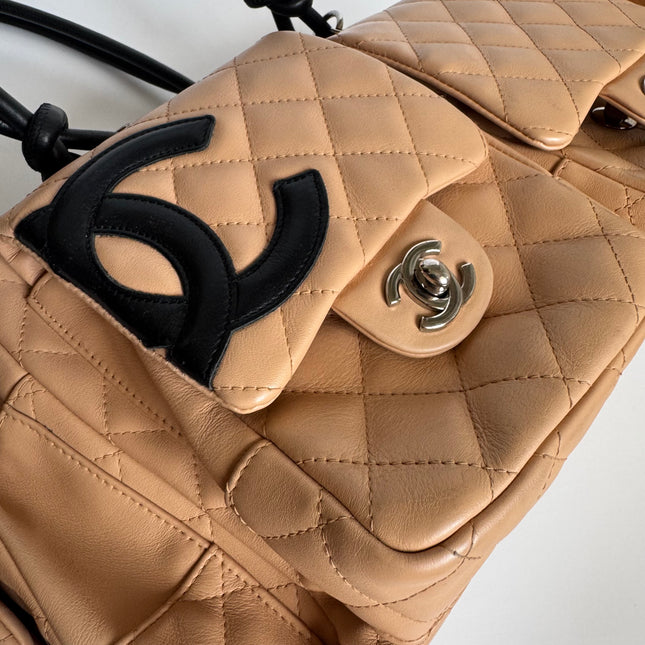 Chanel Cambon Multi-pocket Ligne Reporter Bag Large Beige Calfskin Leather