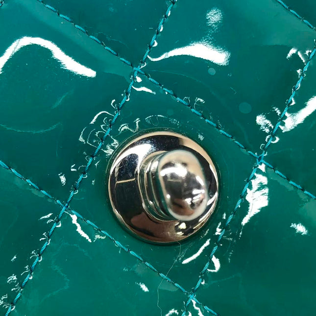 Chanel Classic Flap Medium Teal Blue Green Patent Leather Silver Hardware 2014-15