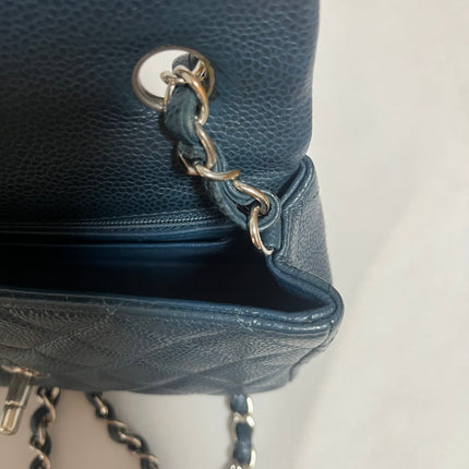 Chanel Classic Flap Rectangular Mini Navy Caviar Leather Silver Hardware 2015-16
