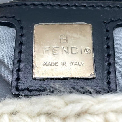 Fendi Baguette Bag White Crochet Knit Wool Pompom Shoulder Bag