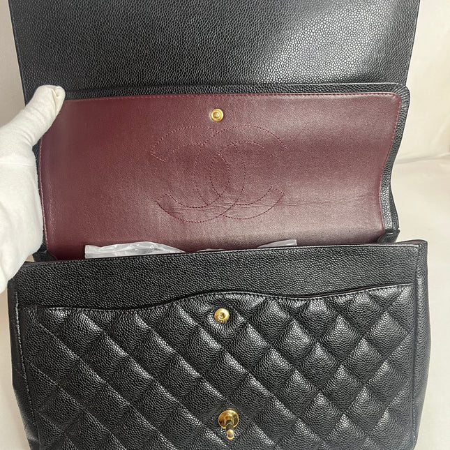 Chanel Classic Flap Maxi 2011 Black Caviar Leather Double Flap with Gold Hardware