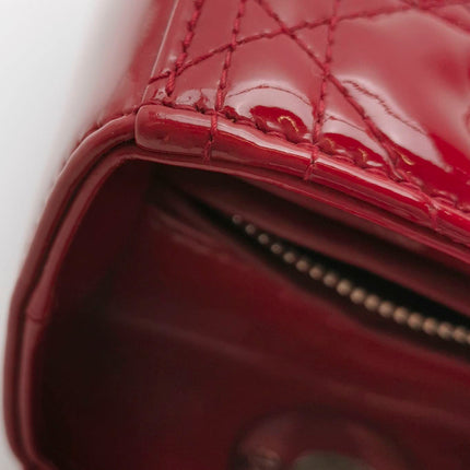 Sold Lady Dior Medium Red Burgundy Patent Leather Handbag Silver Hardware