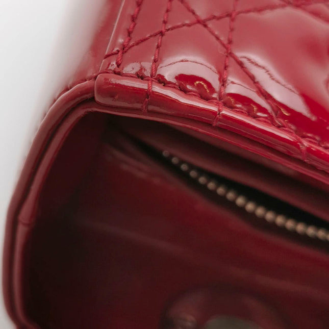 Sold Lady Dior Medium Red Burgundy Patent Leather Handbag Silver Hardware