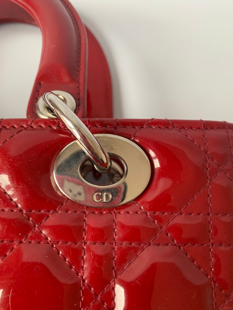 Sold Lady Dior Medium Bag Red Patent Leather