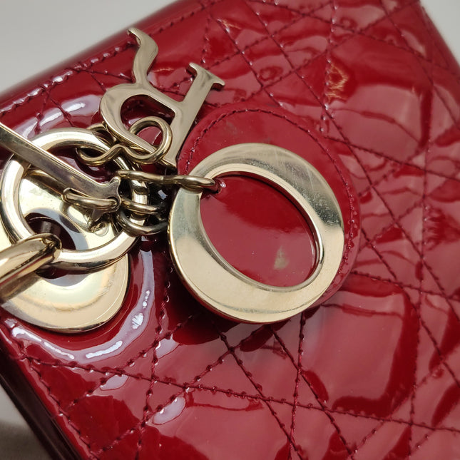 Lady Dior Mini 2019 Red Patent Leather Gold-tone Chain Strap