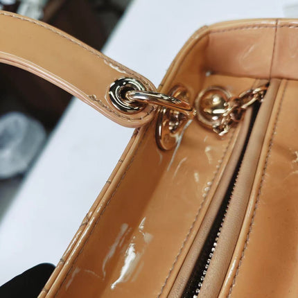 Lady Dior Medium Beige Patent Leather with Silver-tone Hardware