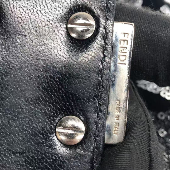 FENDI Mini Bucket White Heart Shaped Sequin Black Bag