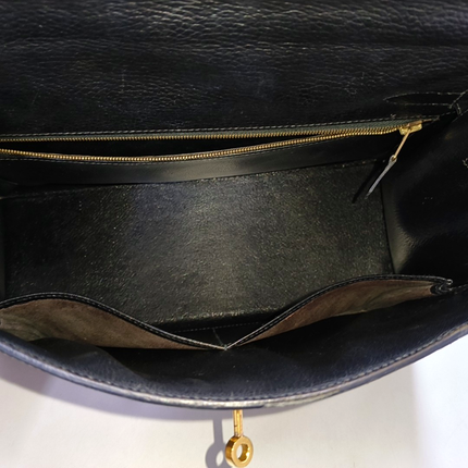 Hermes Kelly 32 Sellier Black Clemence Leather Gold Hardware 1995
