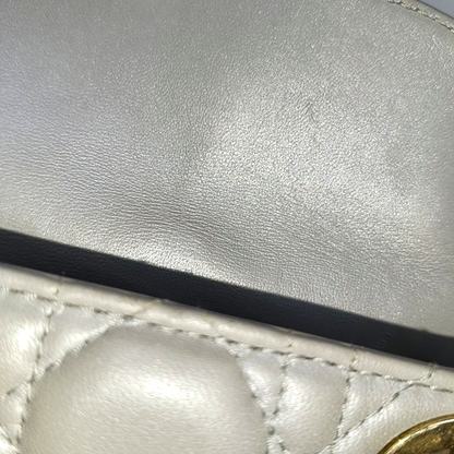 Lady Dior Mini Pearlescent Grey Lambskin Leather Gold HW Chain Strap