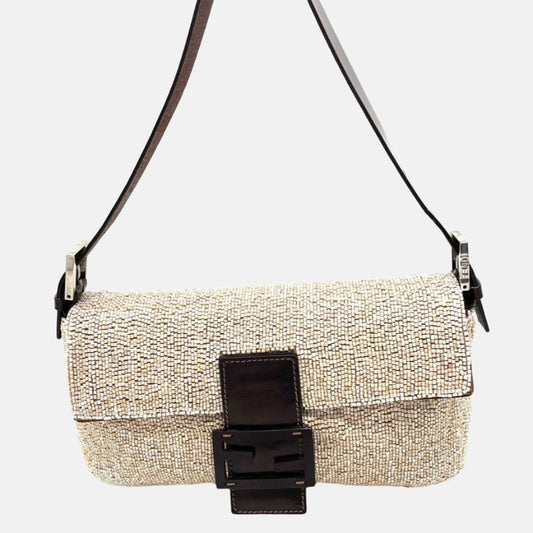 Fendi Baguette Shoulder bag with Glitter Beige Beads-Luxbags