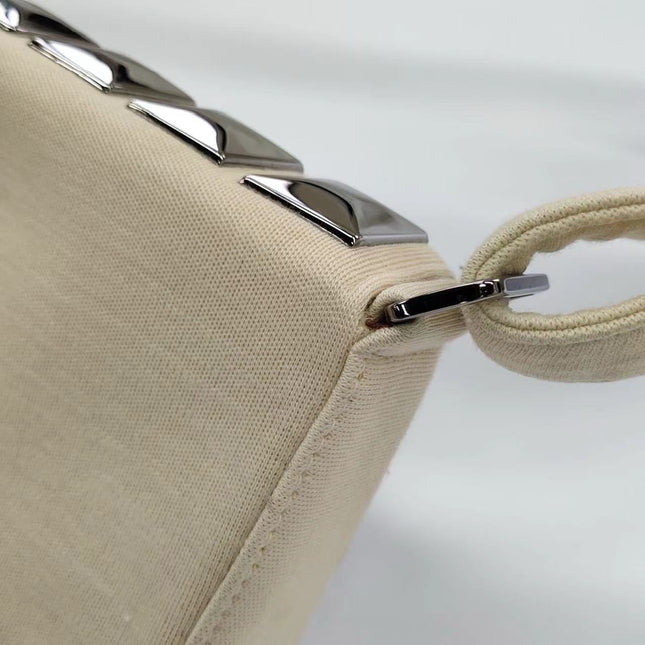 Chanel Ivory Jersey Evening Bag with Mirrored Pyramid Studs Ice Cube Chocolate Bar Shoulder Bag