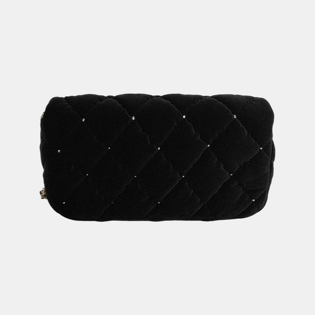 Chanel Mini Flap Black Velvet Gem Studded Silver Hardware Microchip