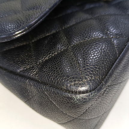 Sold Chanel Classic Flap Jumbo 2010 Black Caviar Leather Double Flap with Silver Hardware