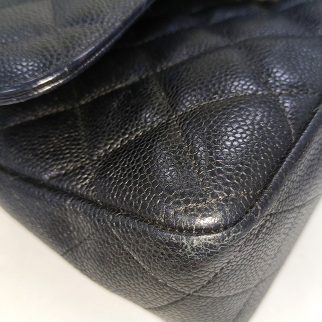 Sold Chanel Classic Flap Jumbo 2010 Black Caviar Leather Double Flap with Silver Hardware
