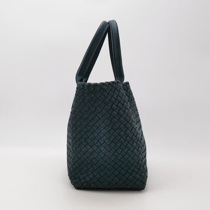 Bottega Veneta Cabat Tote Small/Medium Intreccio Blue Green Leather and Suede Lining 32cm