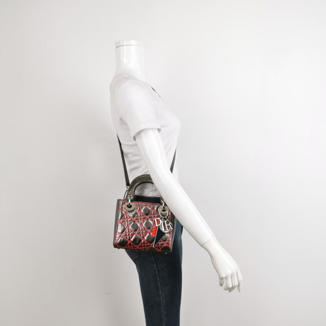 Sold Lady Dior Mini Grey Leather with Red Cannage Stitching 2011 Dior X Anselm Reyle Collection