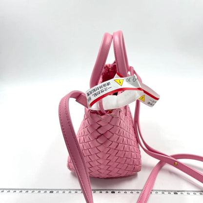 Bottega Veneta Cabat Mini Intreccio Leather Tote Bag Pink