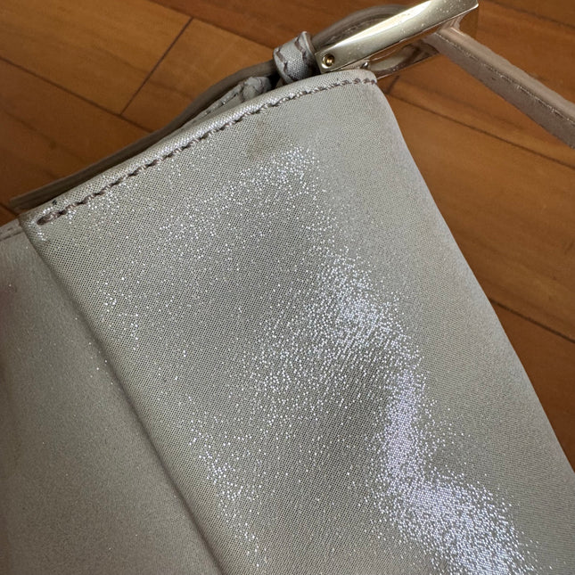 FENDI Baguette 1997 White Pearlescent Fabric Crystal Buckle Shoulder Bag
